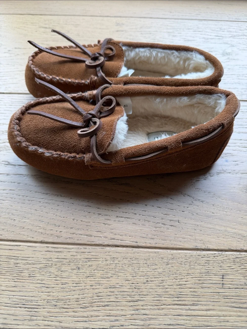 Crewcuts Brown Suede Faux-Fur Lined Moccasin Slippers Kids Size 3
